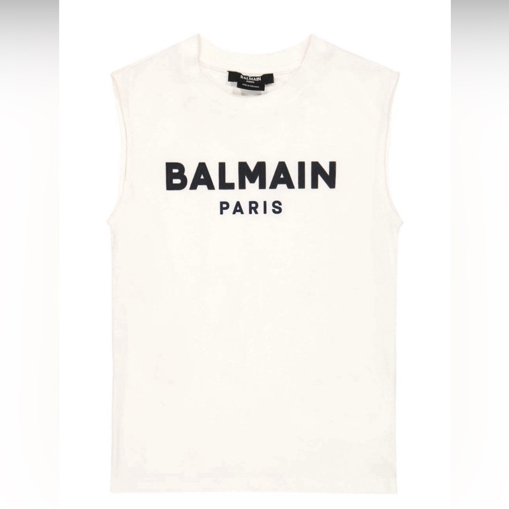 Balmain White Logo Sleeveless cotton jersey tank top Kids  size 8